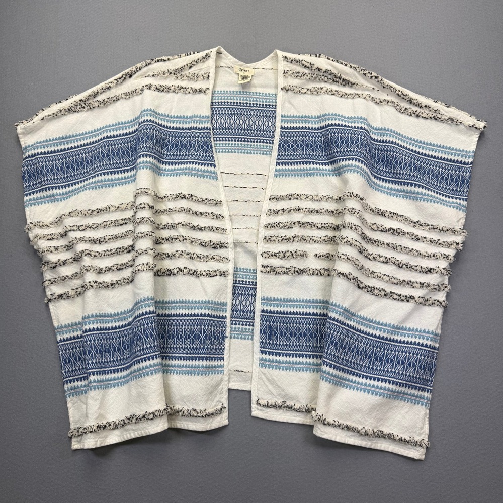 Dylan Womens‎ Medium Blue White Striped Cotton Open Front Kimono Cardigan Wrap